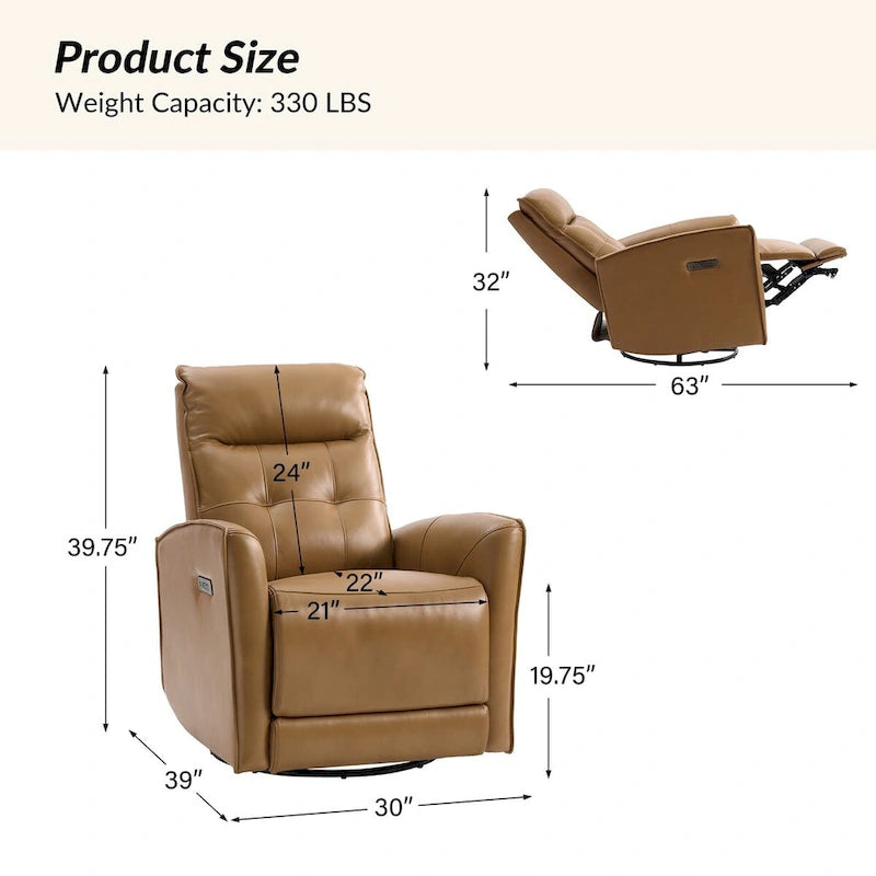 Fauteuil inclinable électrique Alberto Mordern en cuir véritable avec port de chargement USB par HULALA HOME