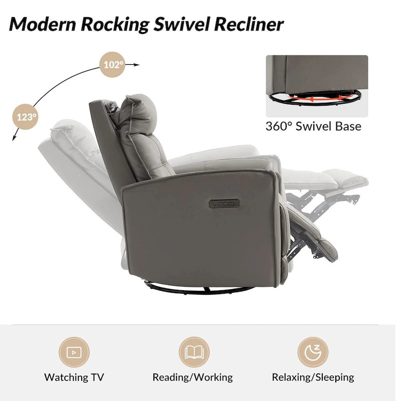 Fauteuil inclinable électrique Alberto Mordern en cuir véritable avec port de chargement USB par HULALA HOME
