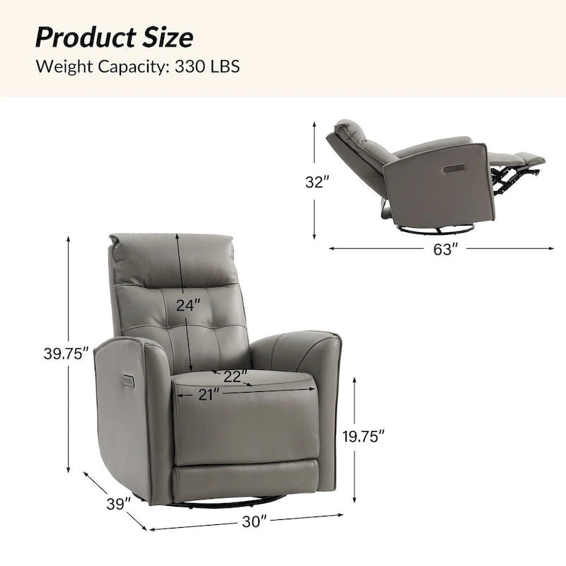 Fauteuil inclinable électrique Alberto Mordern en cuir véritable avec port de chargement USB par HULALA HOME