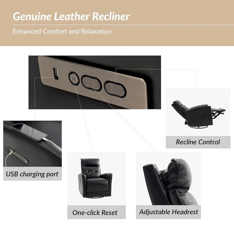 Fauteuil inclinable électrique Alberto Mordern en cuir véritable avec port de chargement USB par HULALA HOME