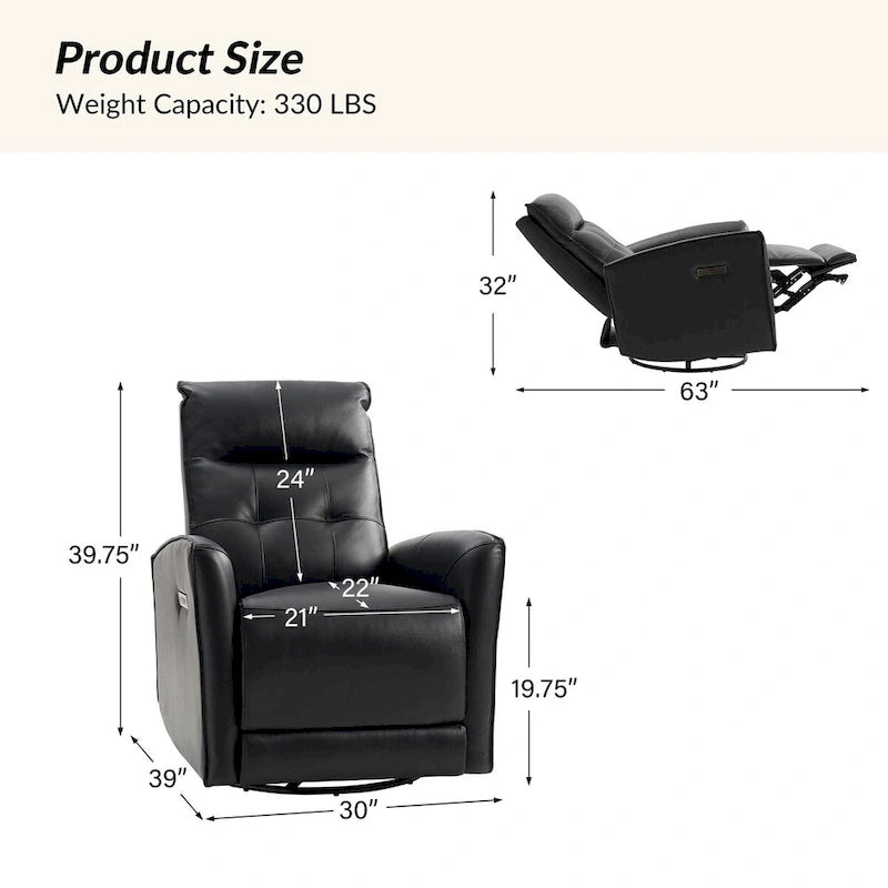 Fauteuil inclinable électrique Alberto Mordern en cuir véritable avec port de chargement USB par HULALA HOME