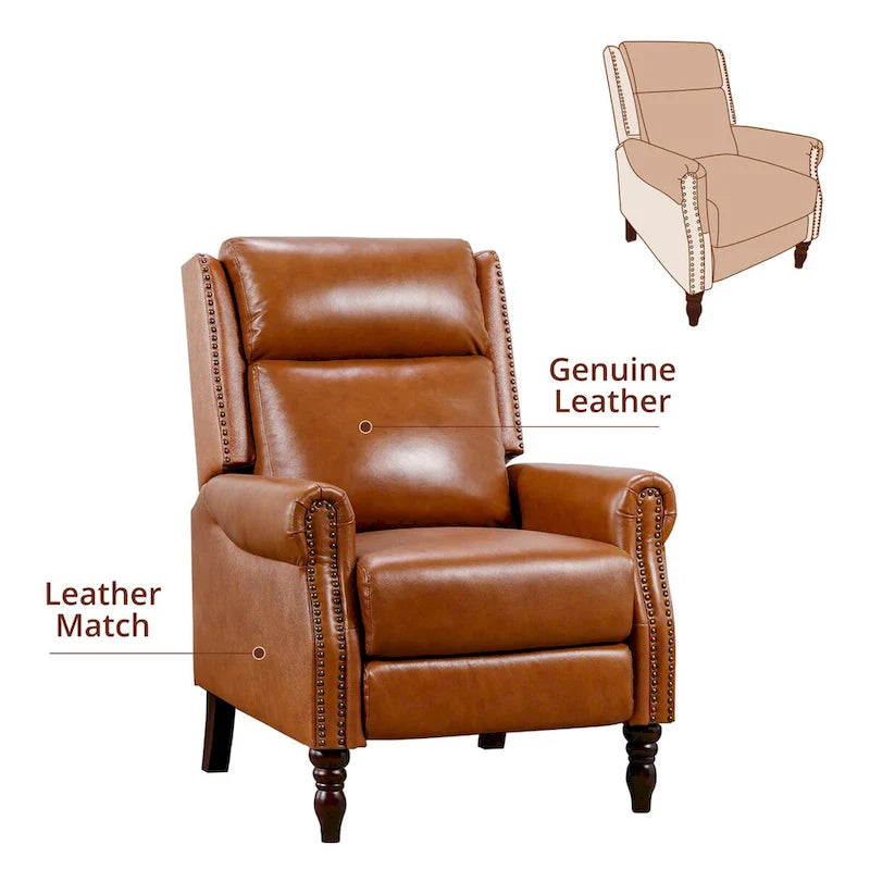 COZYMAN Fauteuil inclinable en cuir véritable de style scandinave, réglable par poussée, ensemble de 2 fauteuils confortables pour salon
