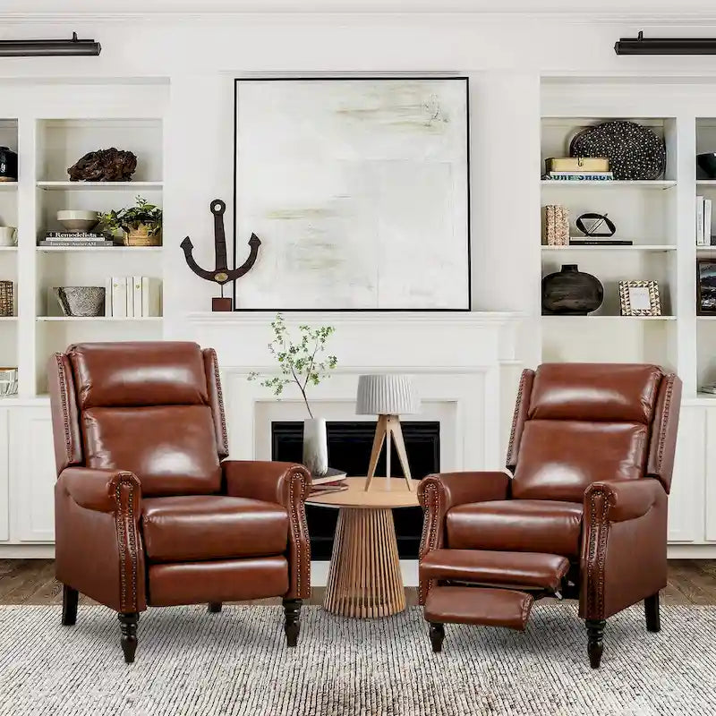COZYMAN Fauteuil inclinable en cuir véritable de style scandinave, réglable par poussée, ensemble de 2 fauteuils confortables pour salon