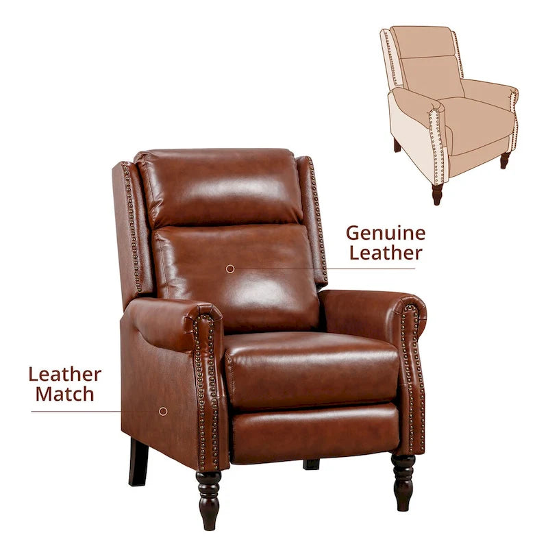 COZYMAN Fauteuil inclinable en cuir véritable de style scandinave, réglable par poussée, ensemble de 2 fauteuils confortables pour salon