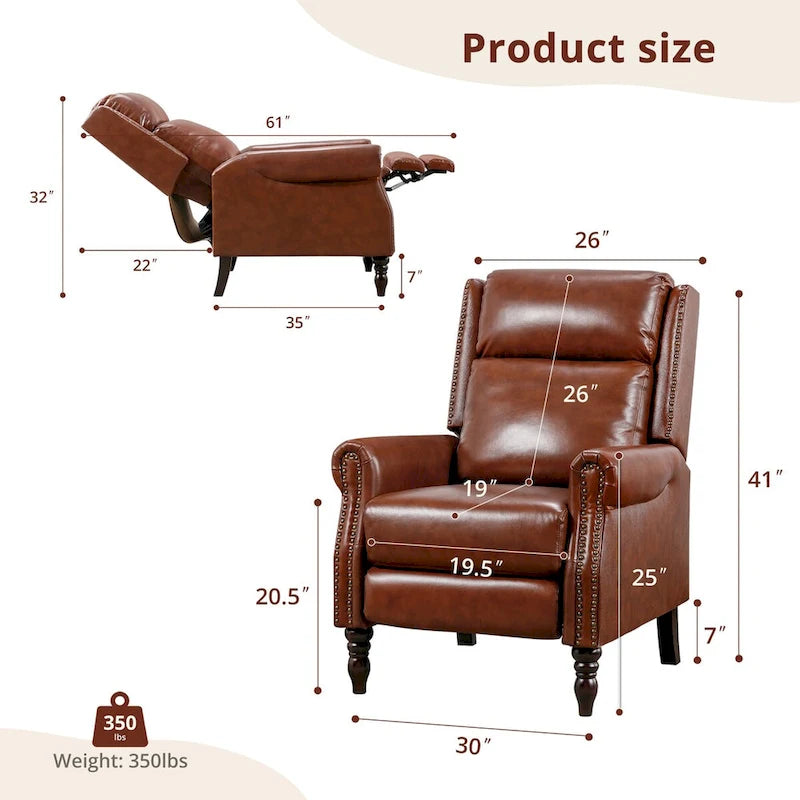 COZYMAN Fauteuil inclinable en cuir véritable de style scandinave, réglable par poussée, ensemble de 2 fauteuils confortables pour salon