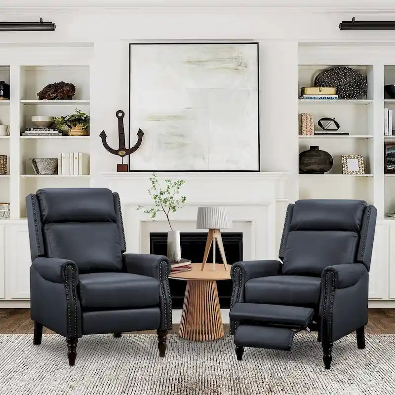 COZYMAN Fauteuil inclinable en cuir véritable de style scandinave, réglable par poussée, ensemble de 2 fauteuils confortables pour salon