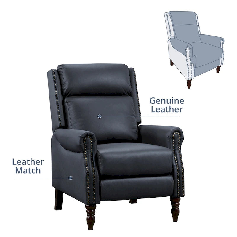 COZYMAN Fauteuil inclinable en cuir véritable de style scandinave, réglable par poussée, ensemble de 2 fauteuils confortables pour salon