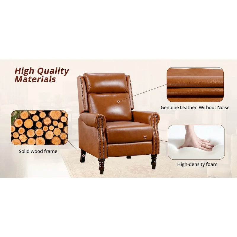 COZYMAN Fauteuil inclinable mi-siècle en cuir véritable, dossier réglable, avec accoudoirs confortables, lot de 2