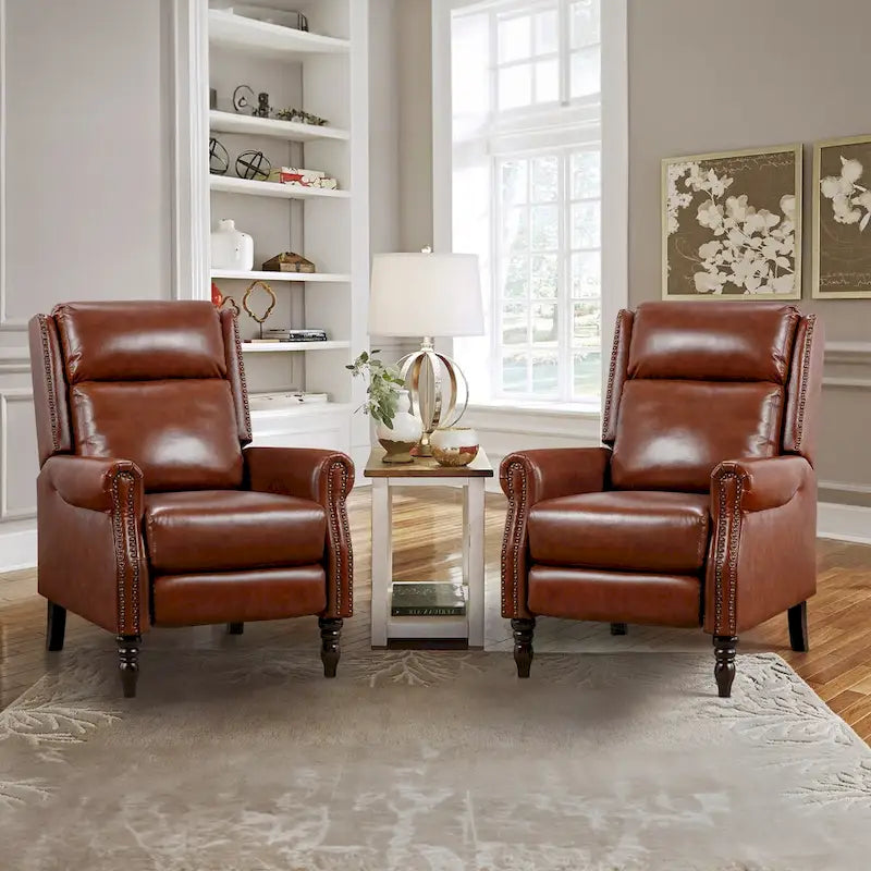 COZYMAN Fauteuil inclinable mi-siècle en cuir véritable, dossier réglable, avec accoudoirs confortables, lot de 2