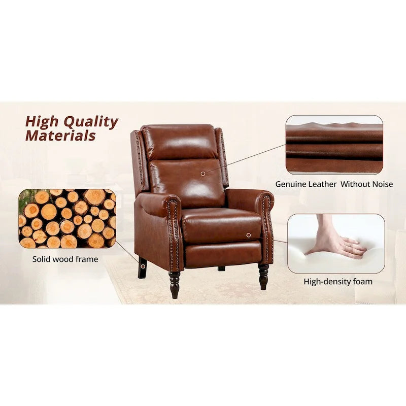 COZYMAN Fauteuil inclinable mi-siècle en cuir véritable, dossier réglable, avec accoudoirs confortables, lot de 2