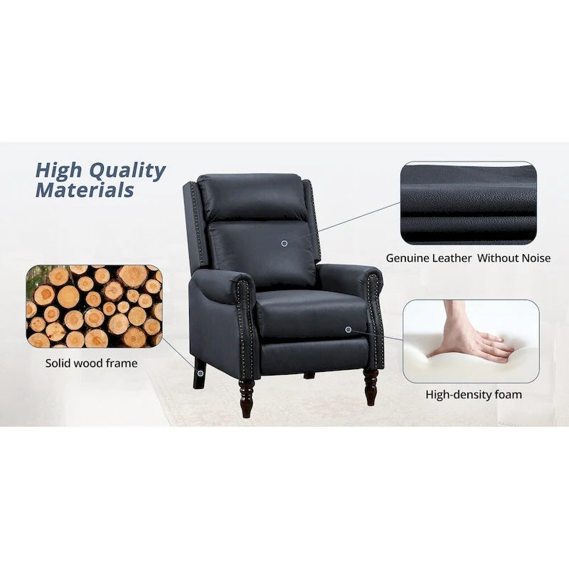 COZYMAN Fauteuil inclinable mi-siècle en cuir véritable, dossier réglable, avec accoudoirs confortables, lot de 2
