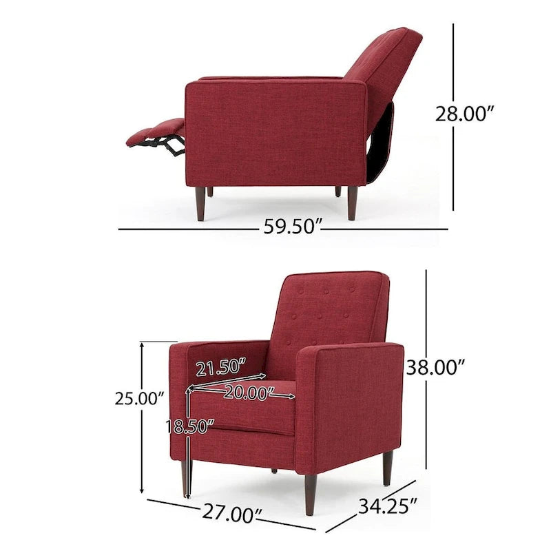 Fauteuil inclinable en tissu de style Mid-Century Modern avec pieds en bouleau de Christopher Knight Home