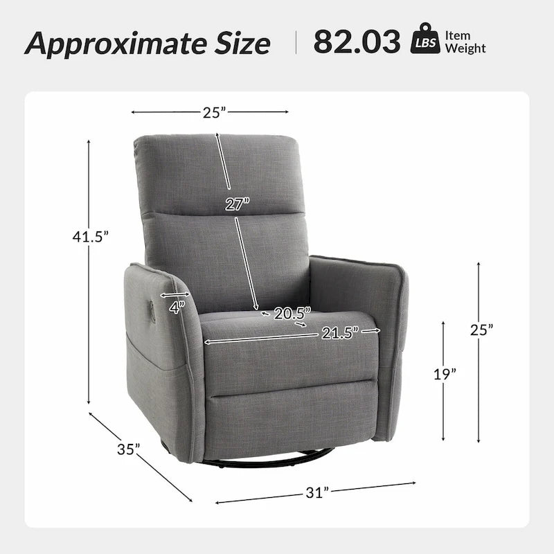 Fauteuil inclinable pivotant Curtis avec deux poches latérales par HULALA HOME