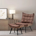 Fauteuil d'appoint Mcombo avec ottoman, Fauteuil capitonné en velours à oreilles, Chaises rembourrées avec pieds en métal pour Chambre Salon 4079