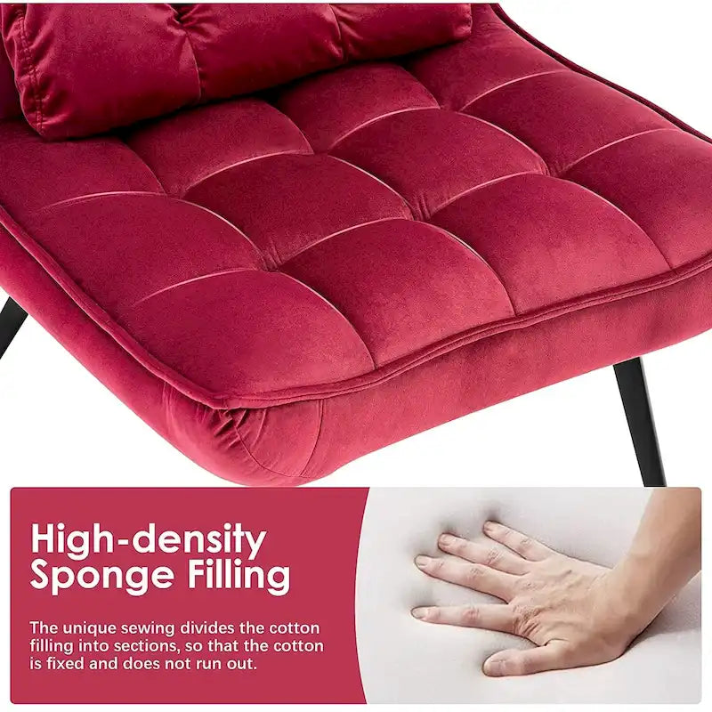 Fauteuil d'appoint Mcombo avec ottoman, Fauteuil capitonné en velours à oreilles, Chaises rembourrées avec pieds en métal pour Chambre Salon 4079