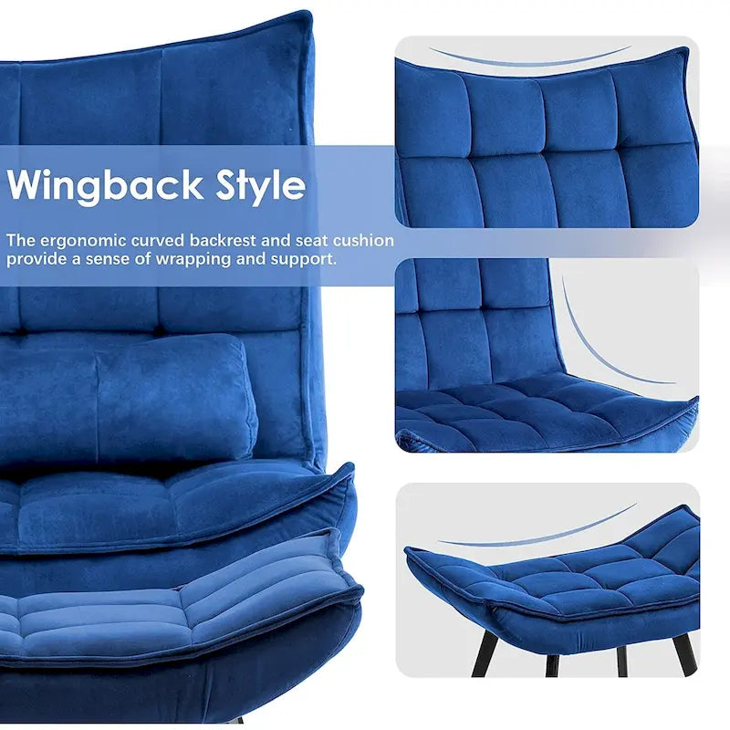Fauteuil d'appoint Mcombo avec ottoman, Fauteuil capitonné en velours à oreilles, Chaises rembourrées avec pieds en métal pour Chambre Salon 4079