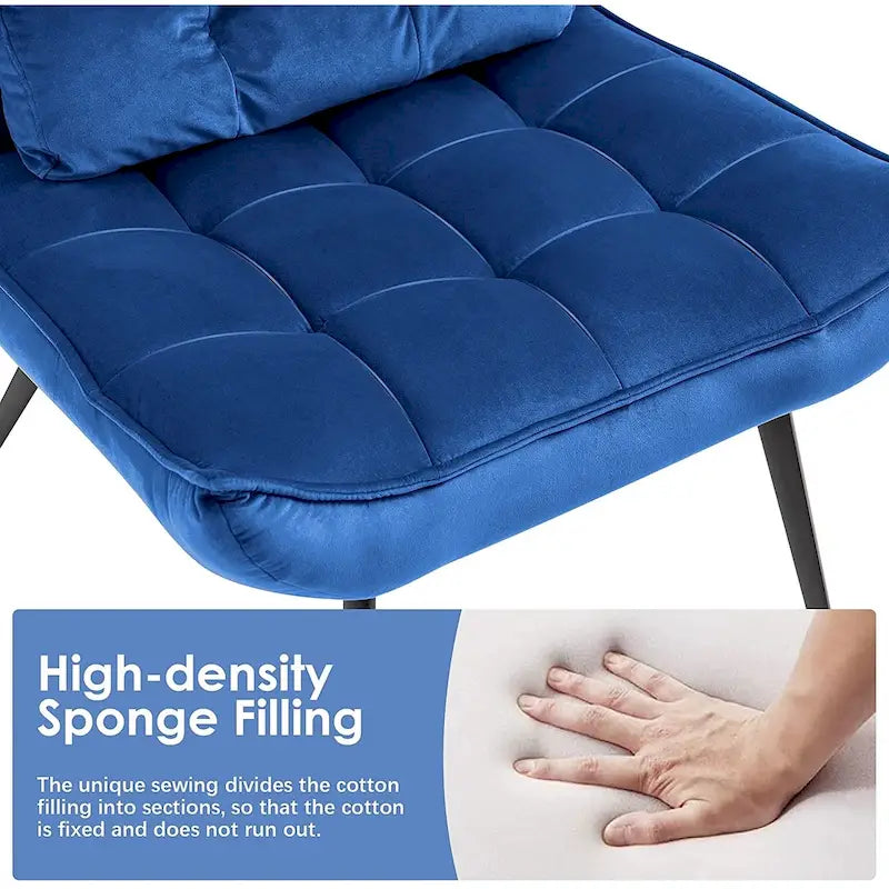 Fauteuil d'appoint Mcombo avec ottoman, Fauteuil capitonné en velours à oreilles, Chaises rembourrées avec pieds en métal pour Chambre Salon 4079