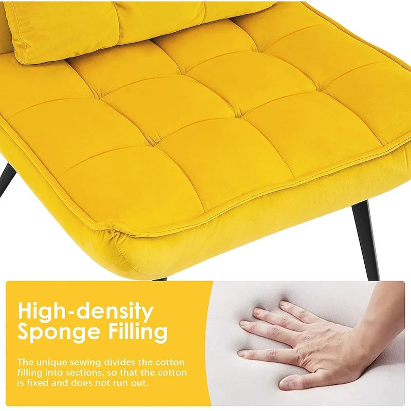 Fauteuil d'appoint Mcombo avec ottoman, Fauteuil capitonné en velours à oreilles, Chaises rembourrées avec pieds en métal pour Chambre Salon 4079