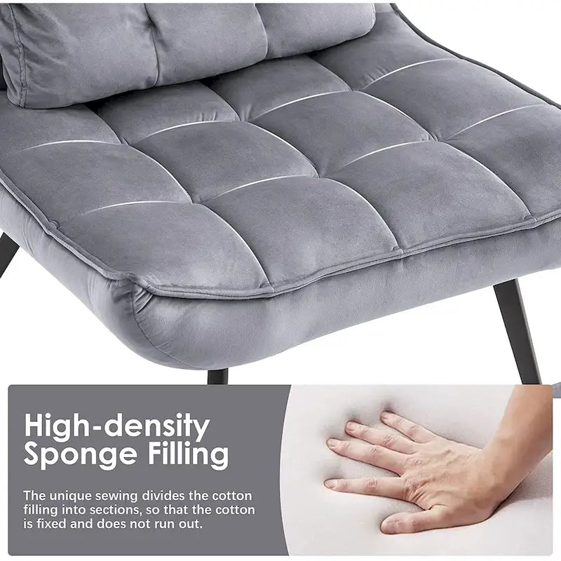 Fauteuil d'appoint Mcombo avec ottoman, Fauteuil capitonné en velours à oreilles, Chaises rembourrées avec pieds en métal pour Chambre Salon 4079