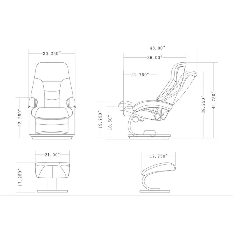 Fauteuil inclinable et ottoman Relax-R Montréal en cuir pleine fleur