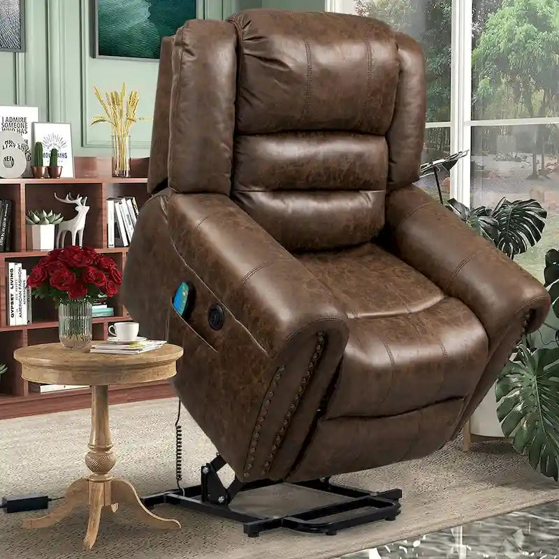 Fauteuil inclinable électrique surdimensionné en similicuir avec télécommande, massage et chauffage