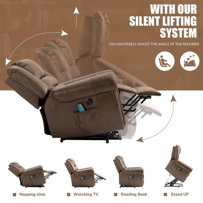 Fauteuil inclinable électrique surdimensionné en similicuir avec télécommande, massage et chauffage