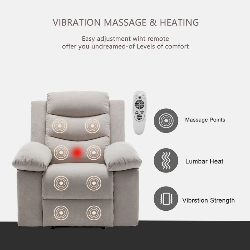 Fauteuil relax électrique avec chauffage d'assise et fonction de massage réglable
