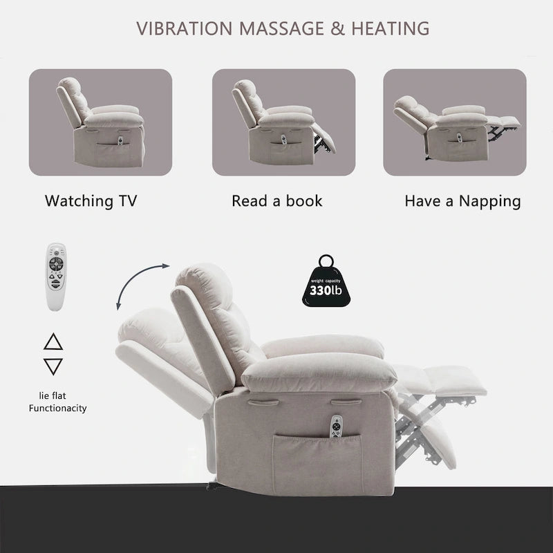 Fauteuil relax électrique avec chauffage d'assise et fonction de massage réglable