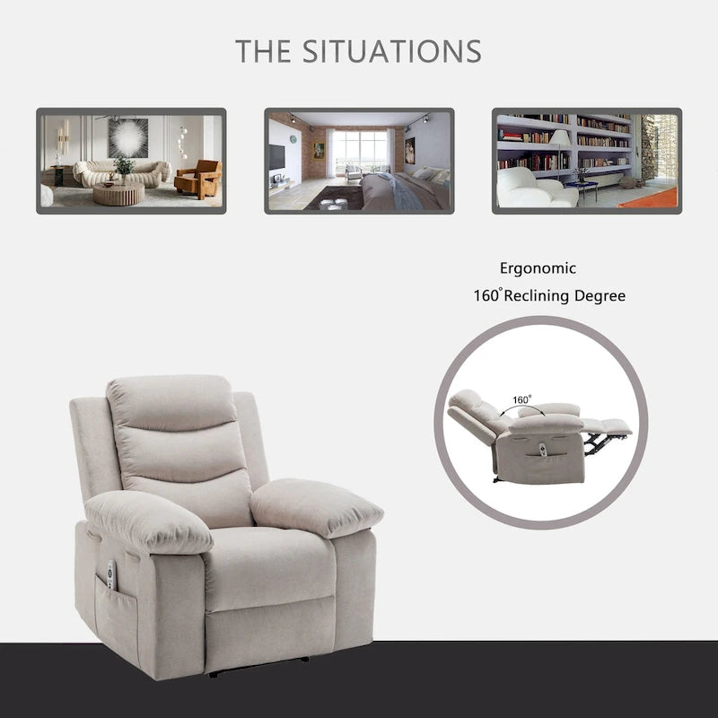 Fauteuil relax électrique avec chauffage d'assise et fonction de massage réglable