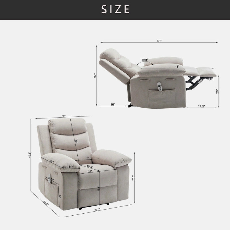 Fauteuil relax électrique avec chauffage d'assise et fonction de massage réglable