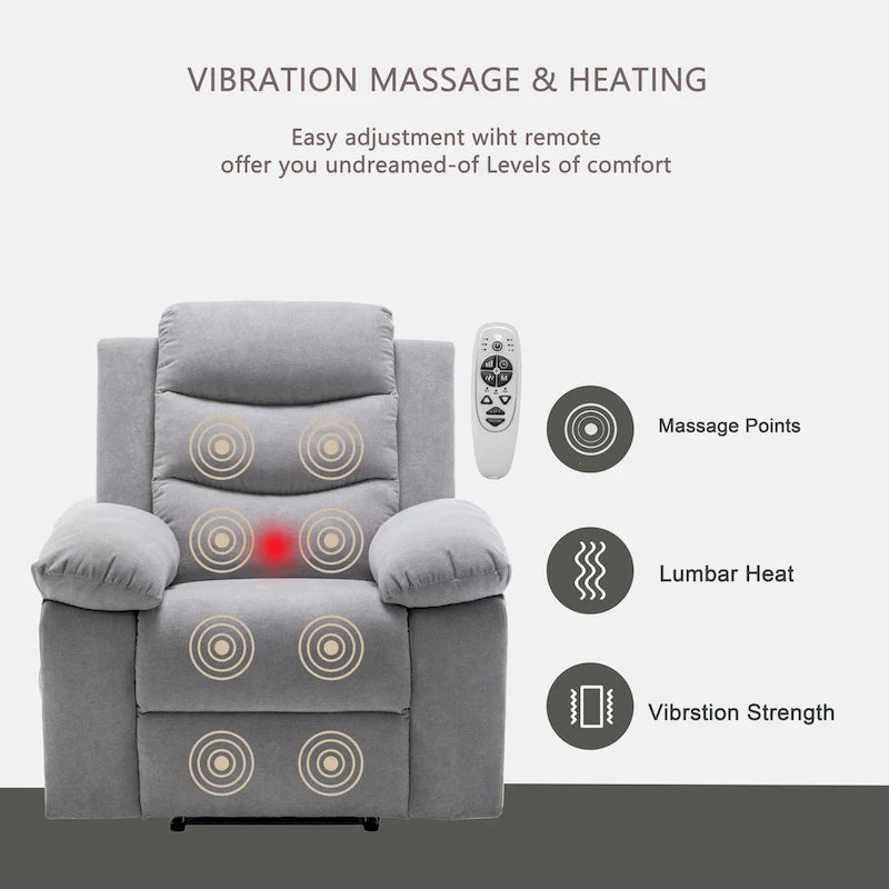 Fauteuil relax électrique avec chauffage d'assise et fonction de massage réglable