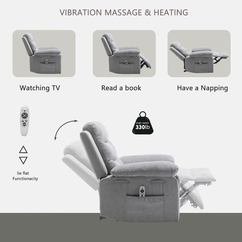 Fauteuil relax électrique avec chauffage d'assise et fonction de massage réglable