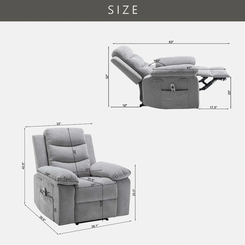 Fauteuil relax électrique avec chauffage d'assise et fonction de massage réglable