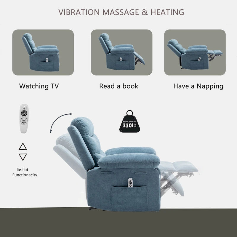 Fauteuil relax électrique avec chauffage d'assise et fonction de massage réglable