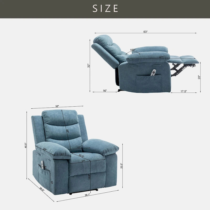 Fauteuil relax électrique avec chauffage d'assise et fonction de massage réglable