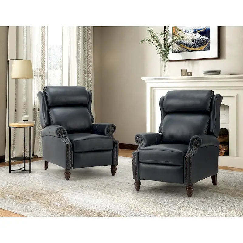 Fauteuil inclinable moderne en cuir véritable Noemon avec garnitures cloutées, lot de 2, par HULALA HOME