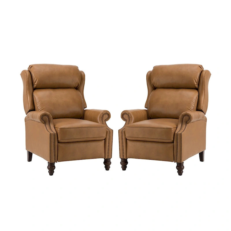 Fauteuil inclinable moderne en cuir véritable Noemon avec garnitures cloutées, lot de 2, par HULALA HOME