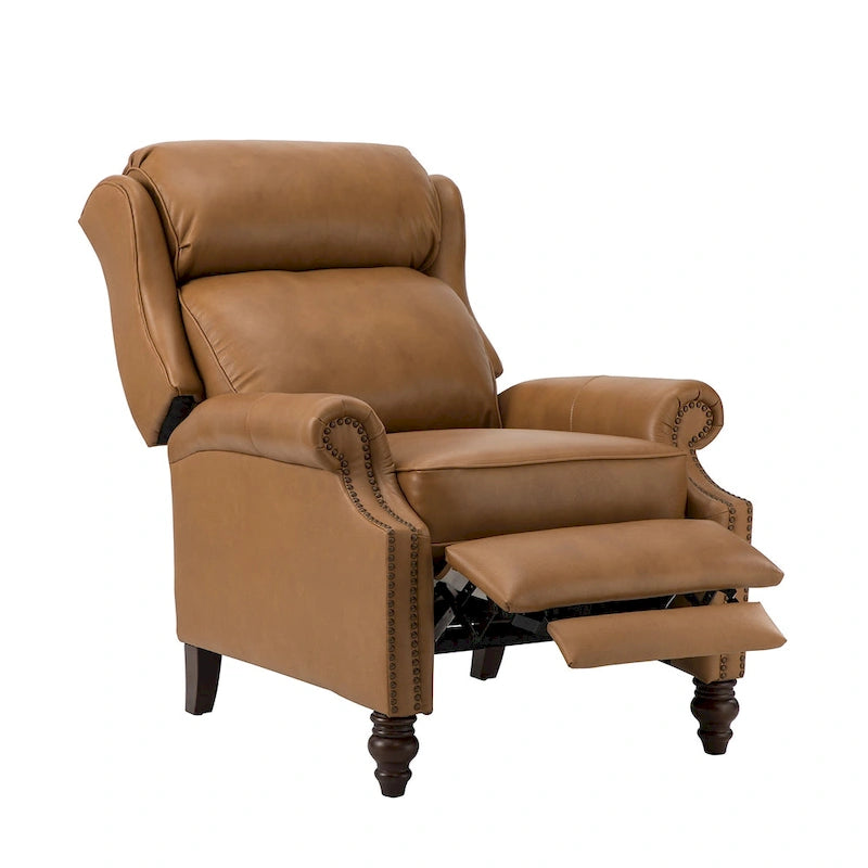 Fauteuil inclinable moderne en cuir véritable Noemon avec garnitures cloutées, lot de 2, par HULALA HOME