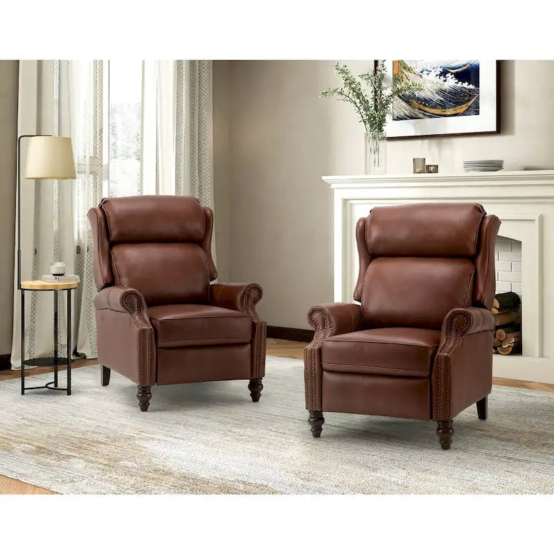 Fauteuil inclinable moderne en cuir véritable Noemon avec garnitures cloutées, lot de 2, par HULALA HOME