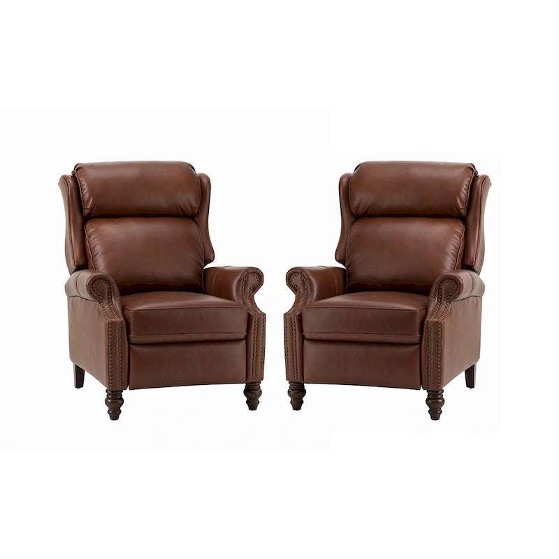 Fauteuil inclinable moderne en cuir véritable Noemon avec garnitures cloutées, lot de 2, par HULALA HOME