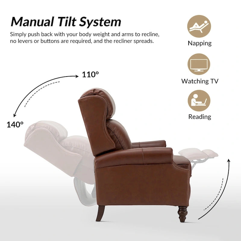 Fauteuil inclinable moderne en cuir véritable Noemon avec garnitures cloutées, lot de 2, par HULALA HOME