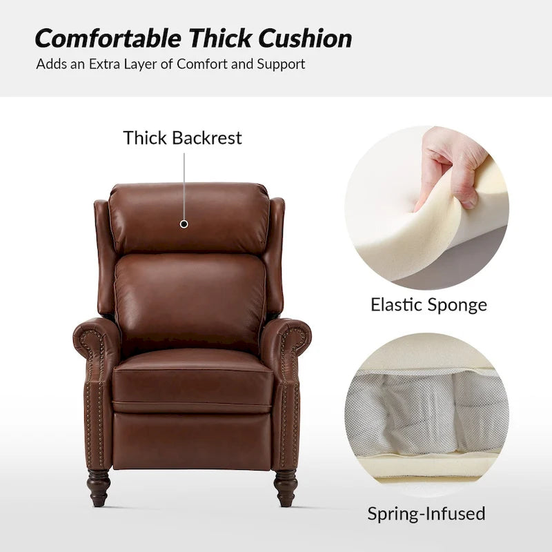 Fauteuil inclinable moderne en cuir véritable Noemon avec garnitures cloutées, lot de 2, par HULALA HOME