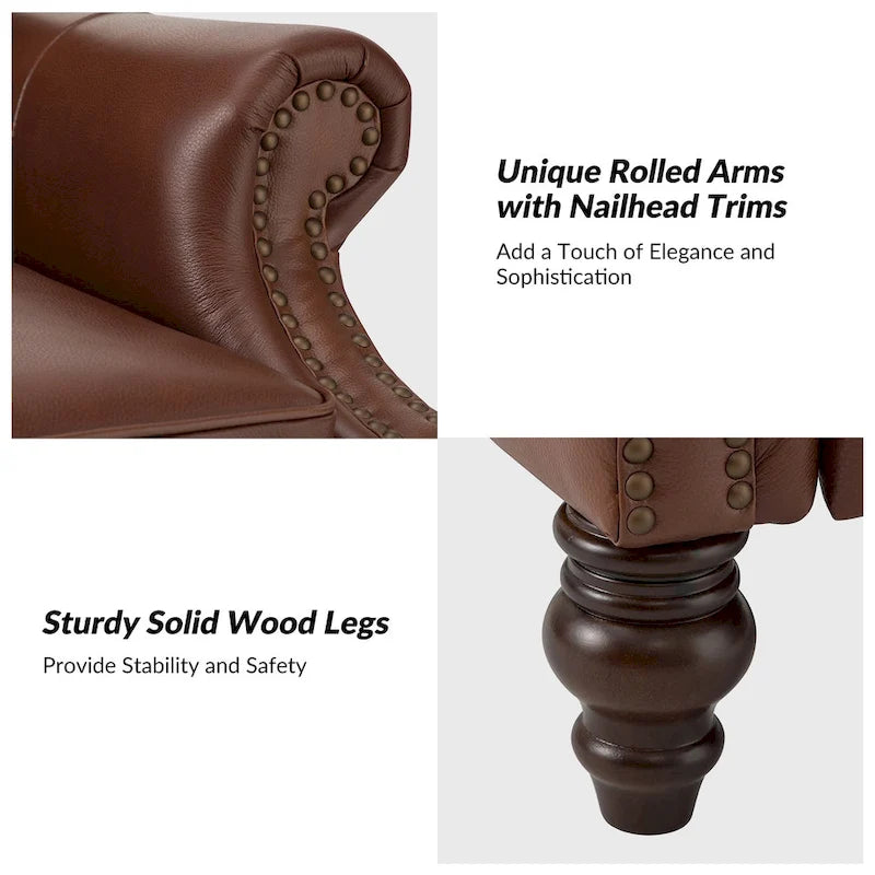Fauteuil inclinable moderne en cuir véritable Noemon avec garnitures cloutées, lot de 2, par HULALA HOME