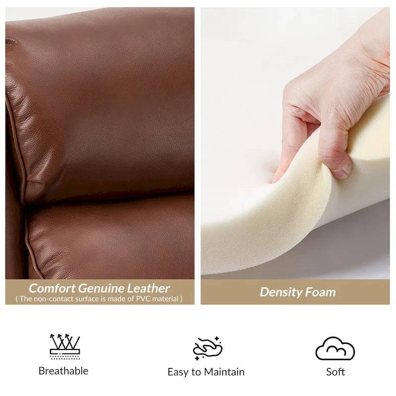 Fauteuil inclinable moderne en cuir véritable Noemon avec garnitures cloutées, lot de 2, par HULALA HOME