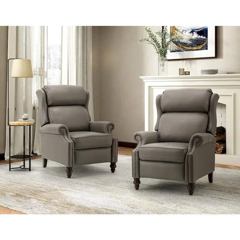 Fauteuil inclinable moderne en cuir véritable Noemon avec garnitures cloutées, lot de 2, par HULALA HOME
