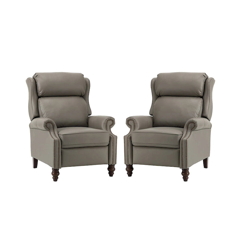 Fauteuil inclinable moderne en cuir véritable Noemon avec garnitures cloutées, lot de 2, par HULALA HOME