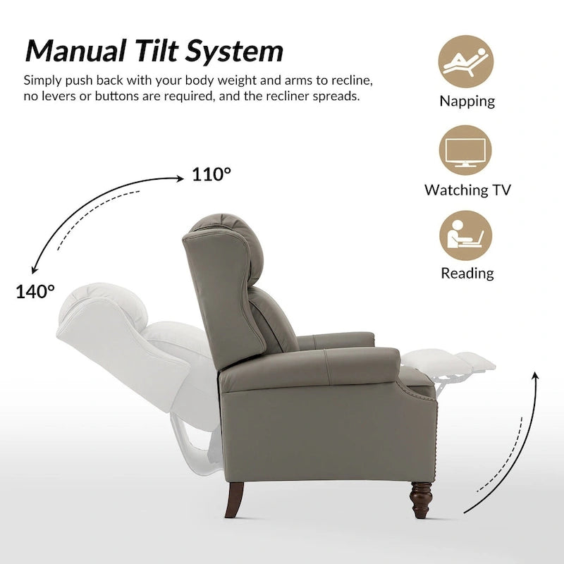 Fauteuil inclinable moderne en cuir véritable Noemon avec garnitures cloutées, lot de 2, par HULALA HOME