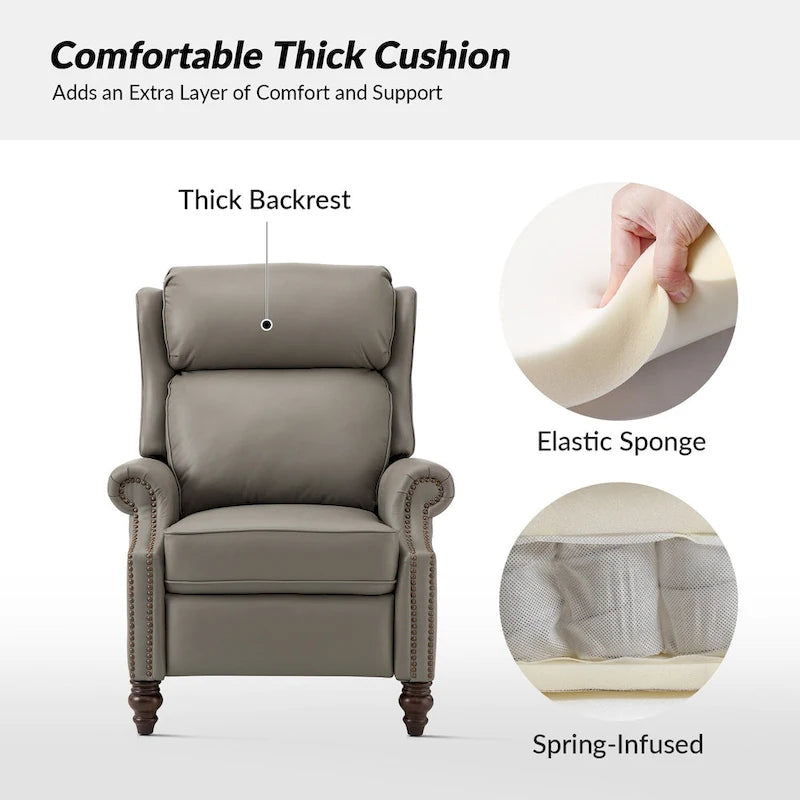 Fauteuil inclinable moderne en cuir véritable Noemon avec garnitures cloutées, lot de 2, par HULALA HOME