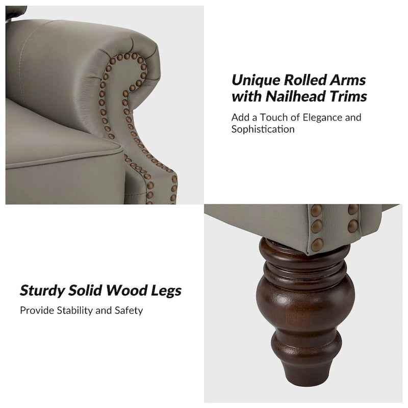 Fauteuil inclinable moderne en cuir véritable Noemon avec garnitures cloutées, lot de 2, par HULALA HOME