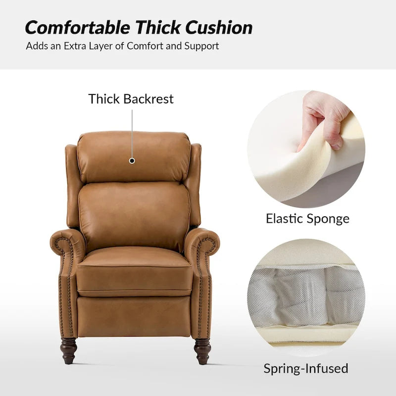 Fauteuil inclinable moderne en cuir véritable Noemon avec garnitures cloutées, lot de 2, par HULALA HOME